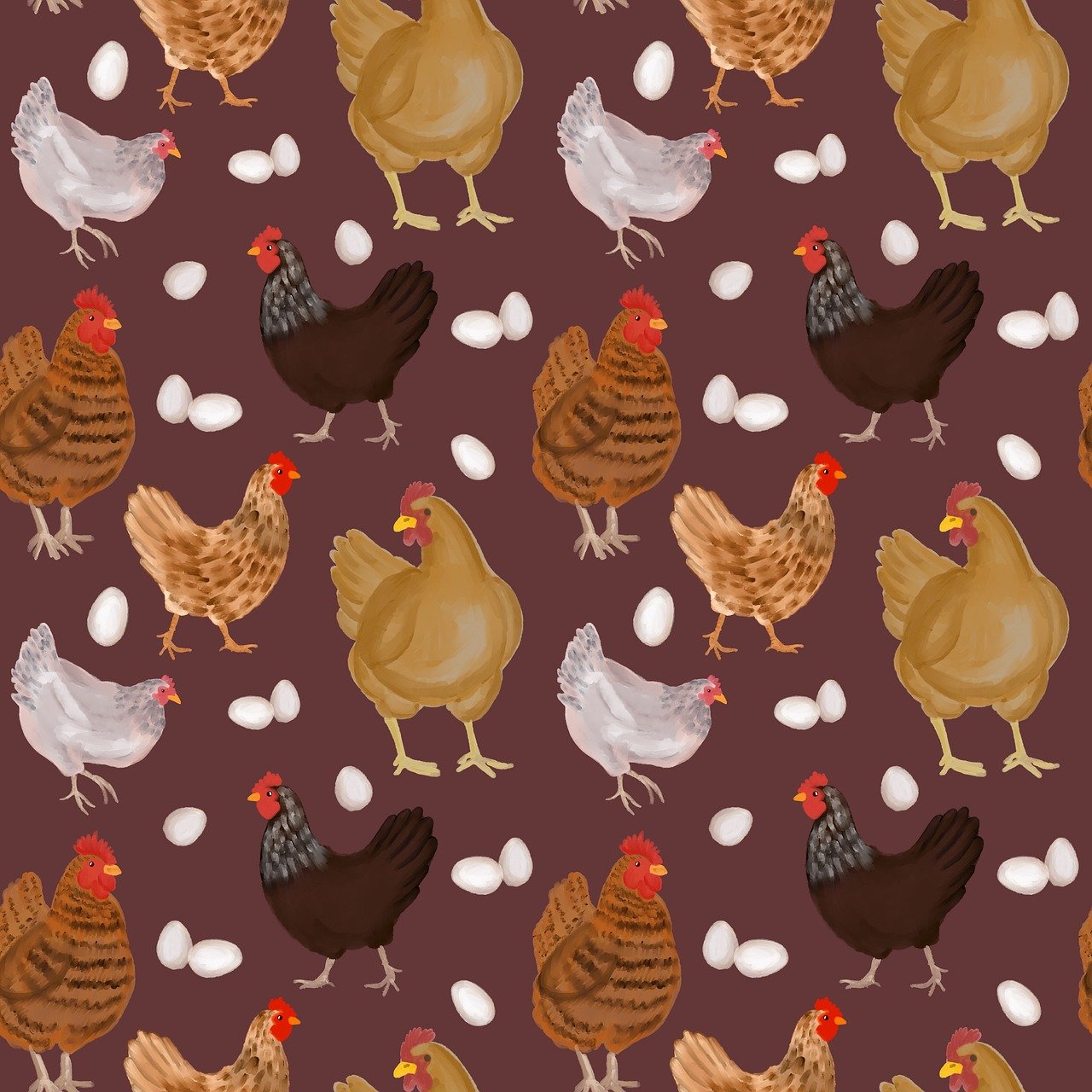 Clipart of chickens and eggs on a brown background